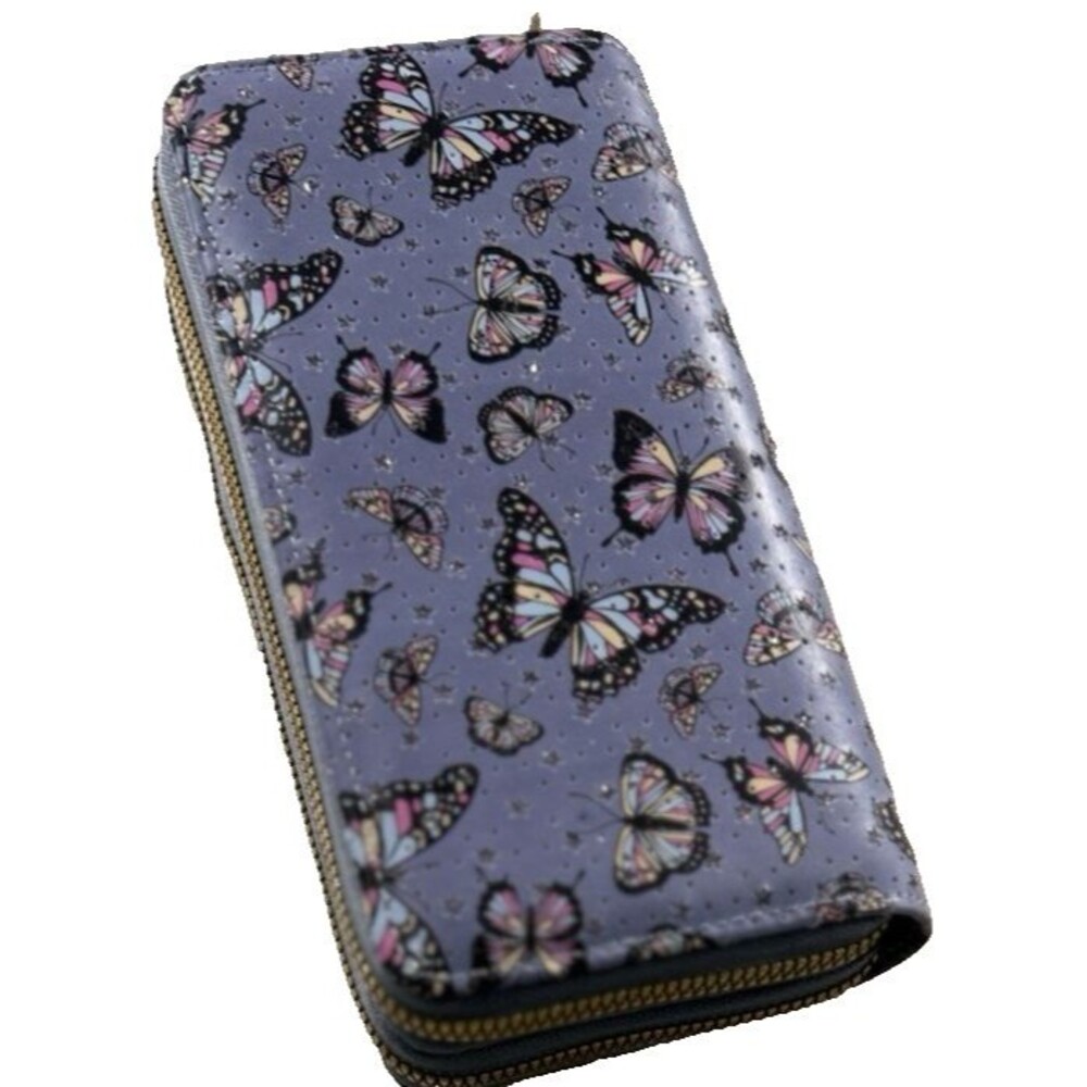 Blush Kiss Zip Around Wallet ~ Beautiful Butterflies ~ Shiny Stars ~ Brand New !